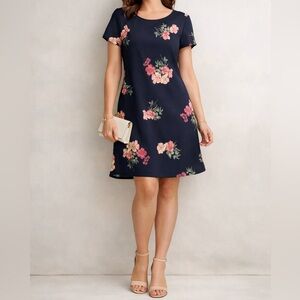 Jessica Howard Petite Floral Shift Dress Size 12 Navy Pink Lined